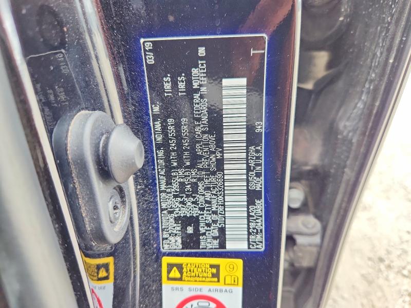 Продаж на аукціоні авто 2019 Toyota Highlander, vin: 5TDYZRFHXKS326690, номер лоту: 54020276