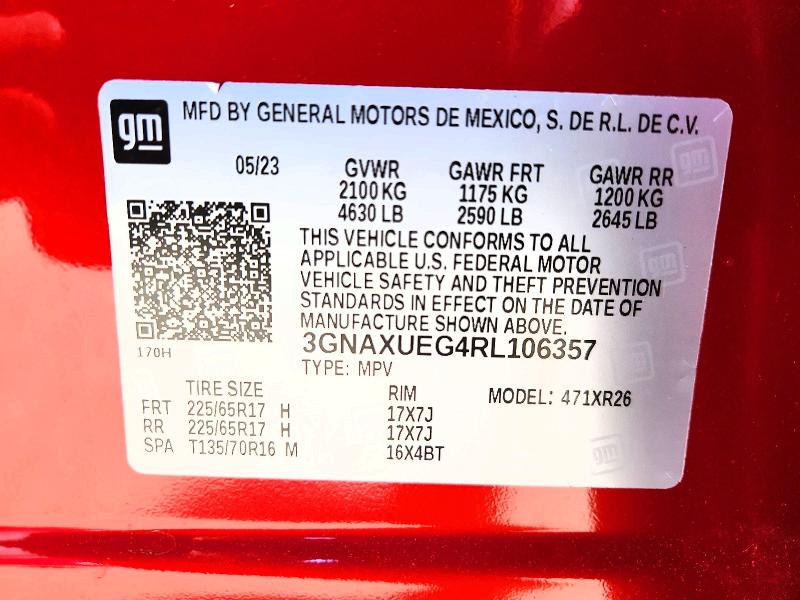 2024 Chevrolet Equinox მანქანა იყიდება აუქციონზე, vin: 3GNAXUEG4RL106357, აუქციონის ნომერი: 55132066
