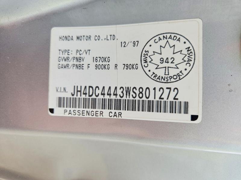 1998 Acura Integra მანქანა იყიდება აუქციონზე, vin: JH4DC4443WS801272, აუქციონის ნომერი: 53297216
