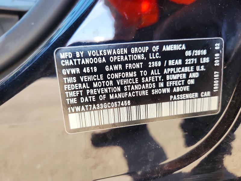 2016 Volkswagen Passat მანქანა იყიდება აუქციონზე, vin: 1VWAT7A33GC057456, აუქციონის ნომერი: 53135496