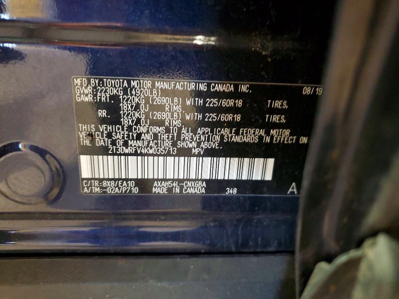 2019 Toyota Rav4 მანქანა იყიდება აუქციონზე, vin: 2T3DWRFV4KW035713, აუქციონის ნომერი: 54560026