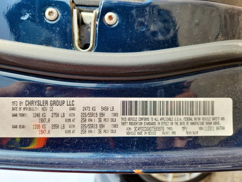 2013 Dodge Journey მანქანა იყიდება აუქციონზე, vin: 3C4PDCDG0DT593976, აუქციონის ნომერი: 53925156