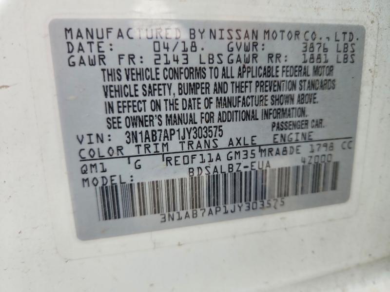 Продаж на аукціоні авто 2018 Nissan Sentra, vin: 3N1AB7AP1JY303575, номер лоту: 53770776