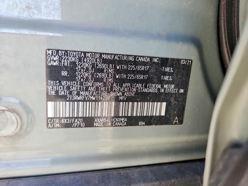 Aukcja sprzedaży 2021 Toyota Rav4, vin: 2T3RWRFV7MW114298, numer aukcji: 52910436