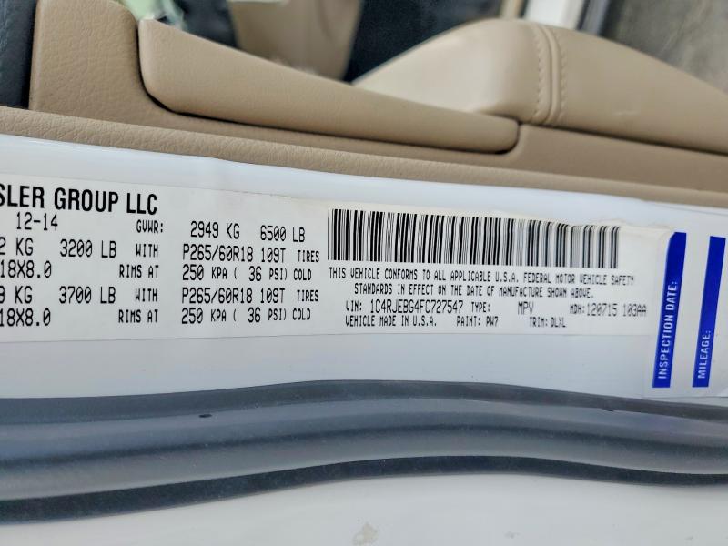 53927886 :رقم المزاد ، 1C4RJEBG4FC727547 vin ، 2015 Jeep Grand Cherokee مزاد بيع