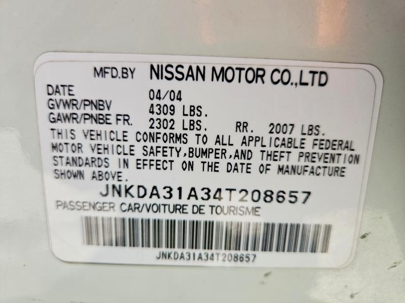 Aukcja sprzedaży 2004 Infiniti I35, vin: JNKDA31A34T208657, numer aukcji: 53097106