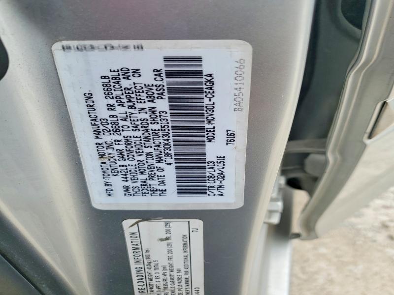 2003 Toyota Camry მანქანა იყიდება აუქციონზე, vin: 4T1BF30K43U551373, აუქციონის ნომერი: 53102166
