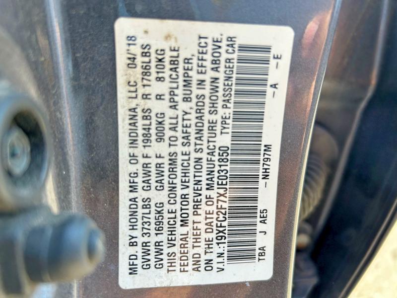 55102576 :رقم المزاد ، 19XFC2F7XJE031850 vin ، 2018 Honda Civic مزاد بيع