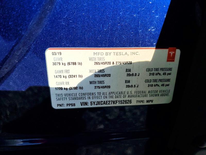 Продажа на аукционе авто 2019 Tesla Model X, vin: 5YJXCAE27KF152626, номер лота: 52351506