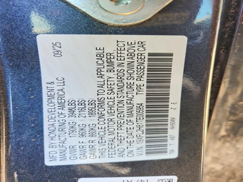 55230866 :رقم المزاد ، 19XFL2H81TE005954 vin ، 2026 Honda Civic مزاد بيع