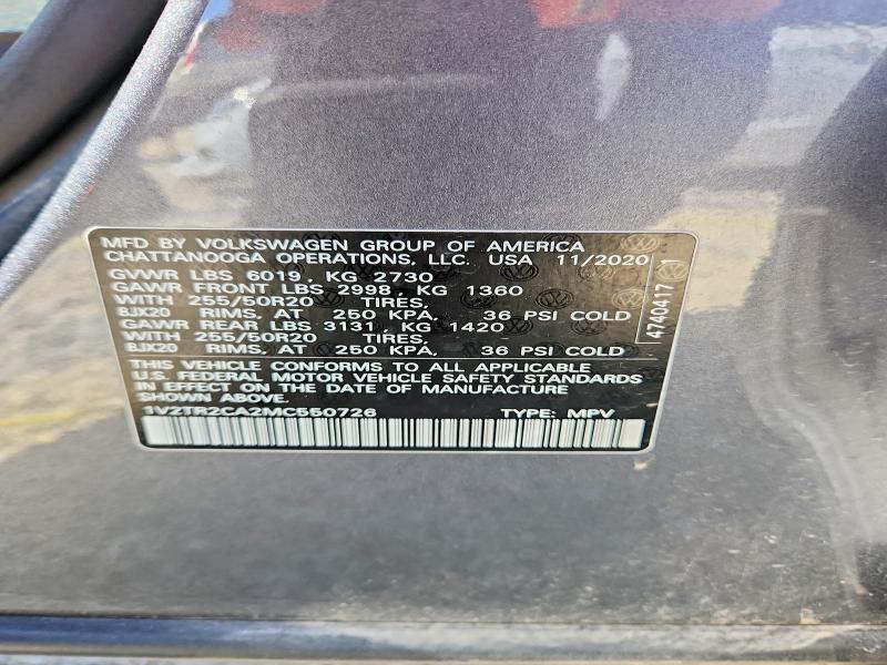 2021 Volkswagen Atlas მანქანა იყიდება აუქციონზე, vin: 1V2TR2CA2MC550726, აუქციონის ნომერი: 53055126