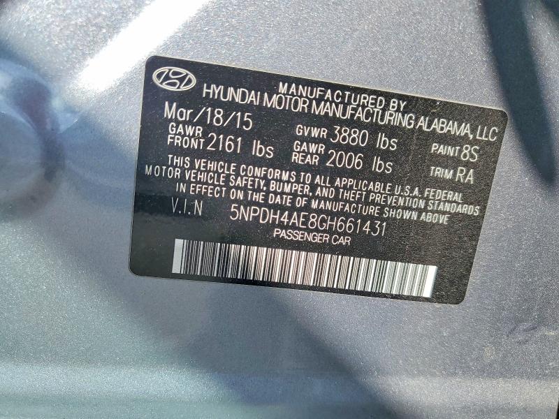 55210466 :رقم المزاد ، 5NPDH4AE8GH661431 vin ، 2016 Hyundai Elantra مزاد بيع