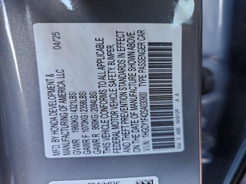 55097576 :رقم المزاد ، 1HGCY1F42SA030900 vin ، 2025 Honda Accord مزاد بيع