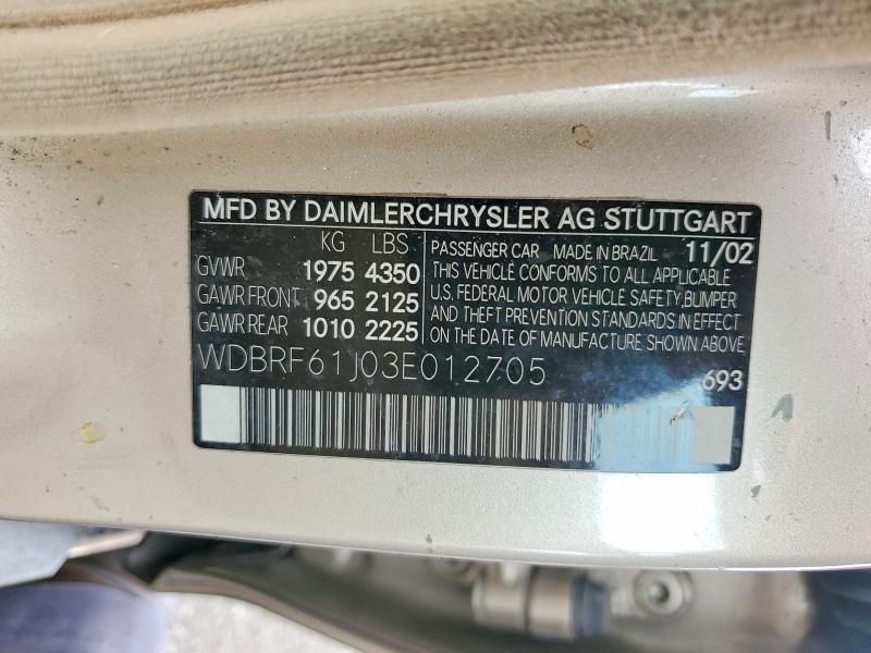 54907286 :رقم المزاد ، WDBRF61J03E012705 vin ، 2003 Mercedes-benz C مزاد بيع
