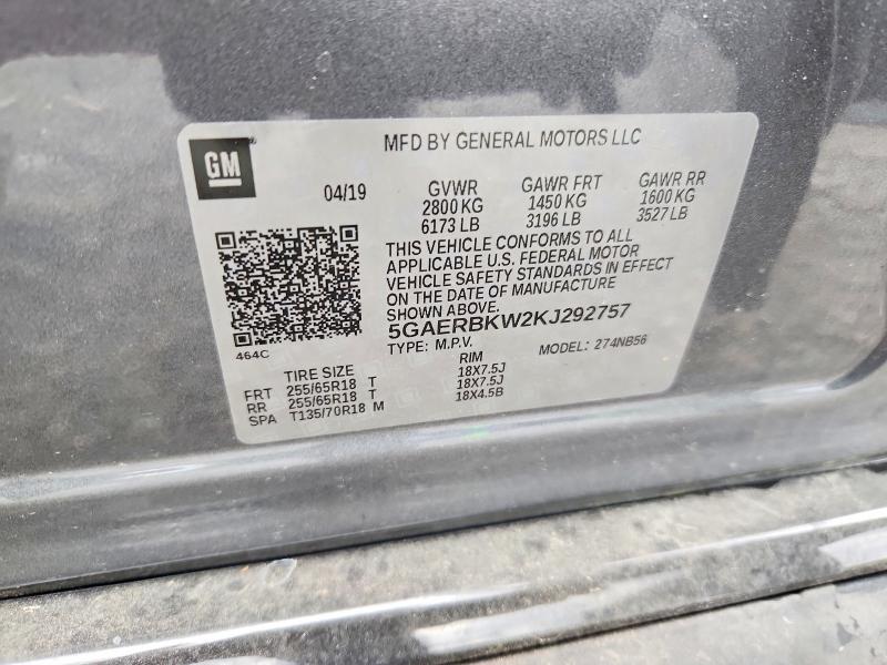 52225786 :رقم المزاد ، 5GAERBKW2KJ292757 vin ، 2019 Buick Enclave مزاد بيع