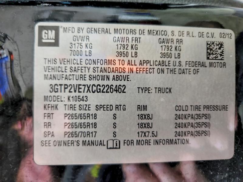 2012 Gmc Sierra მანქანა იყიდება აუქციონზე, vin: 3GTP2VE7XCG226462, აუქციონის ნომერი: 53606466