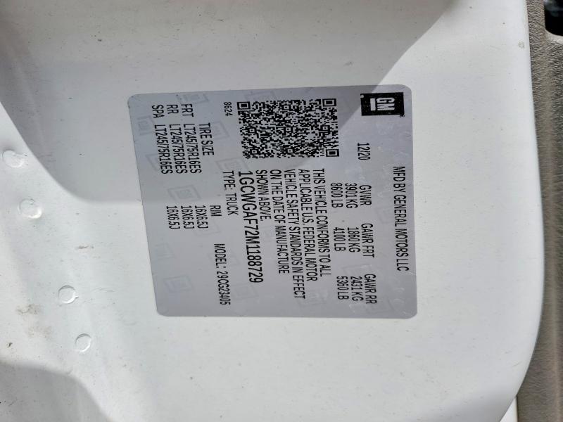 Продажа на аукционе авто 2021 Chevrolet Express G2500, vin: 1GCWGAF72M1188729, номер лота: 54888696