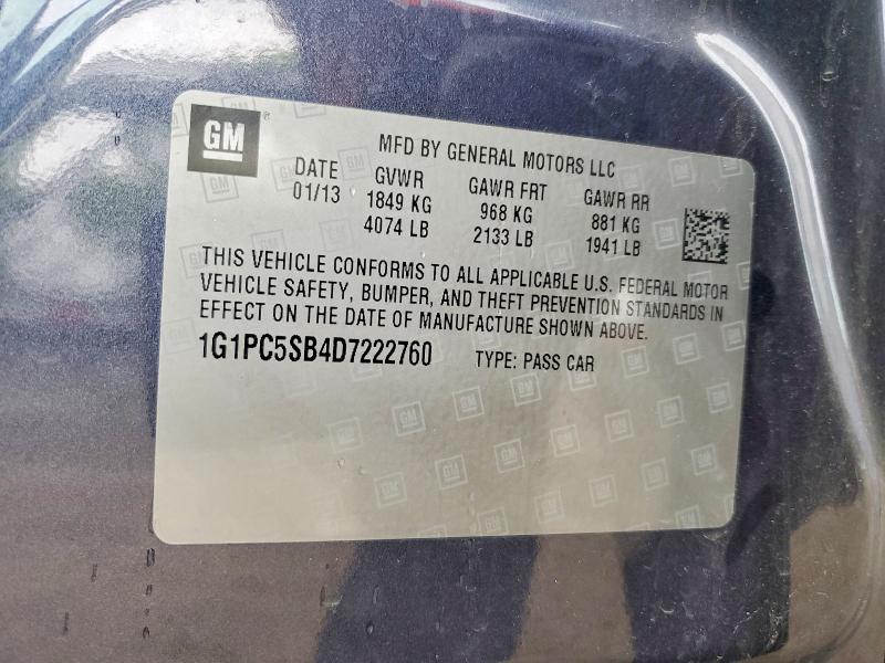 2013 Chevrolet Cruze მანქანა იყიდება აუქციონზე, vin: 1G1PC5SB4D7222760, აუქციონის ნომერი: 53292746