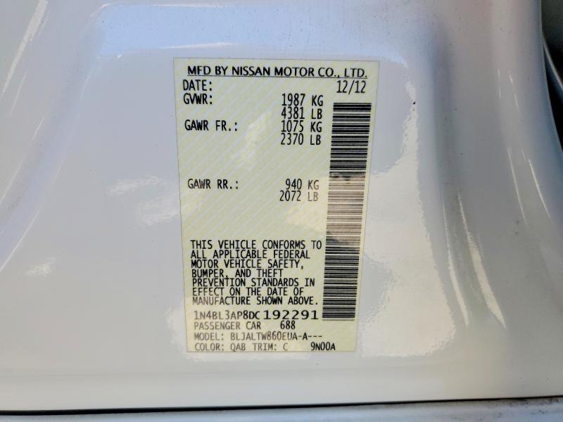 Продажа на аукционе авто 2013 Nissan Altima, vin: 1N4BL3A98DC192291, номер лота: 53438476