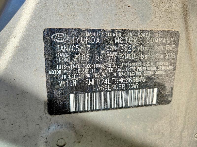 Aukcja sprzedaży 2017 Hyundai Elantra, vin: KMHD74LF5HU369876, numer aukcji: 52180506