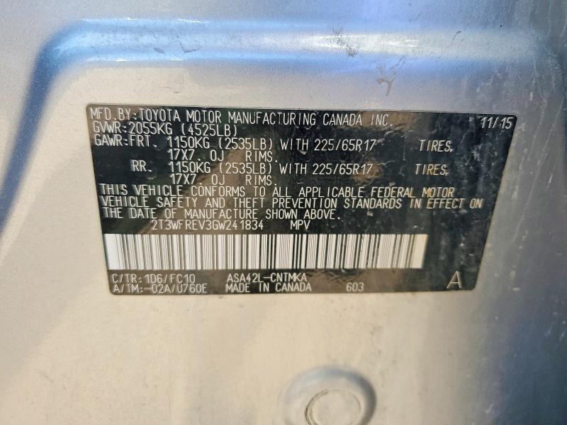 Продаж на аукціоні авто 2016 Toyota Rav4, vin: 2T3WFREV3GW241834, номер лоту: 55141766