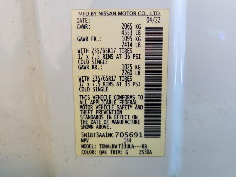 Продажа на аукционе авто 2022 Nissan Rogue, vin: 5N1BT3AA1NC705691, номер лота: 53043466