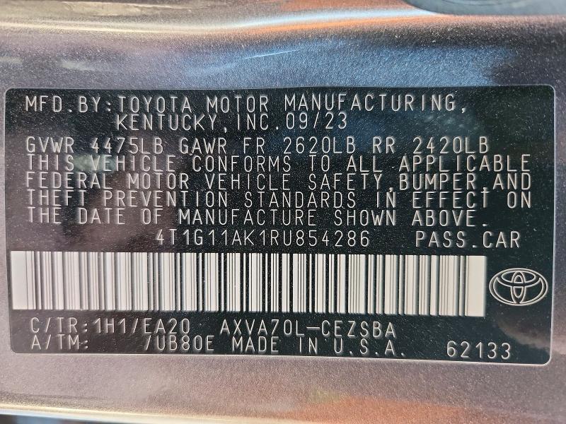 Продаж на аукціоні авто 2024 Toyota Camry, vin: 4T1G11AK1RU854286, номер лоту: 52314846