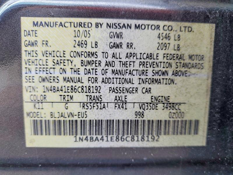 Продажа на аукционе авто 2006 Nissan Maxima, vin: 1N4BA41E86C818192, номер лота: 54612756