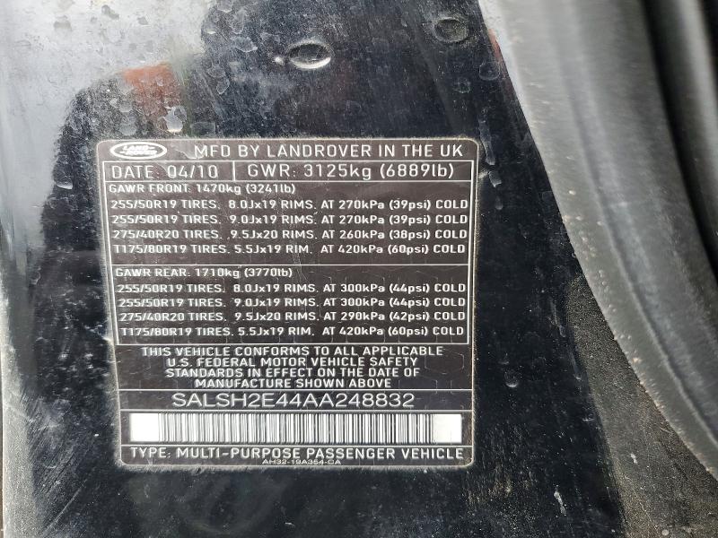 54888026 :رقم المزاد ، SALSH2E44AA248832 vin ، 2010 Land Rover Range Rover Sport مزاد بيع