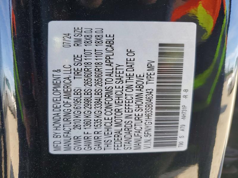 53450486 :رقم المزاد ، 5FNYG1H63SB046343 vin ، 2025 Honda Pilot مزاد بيع