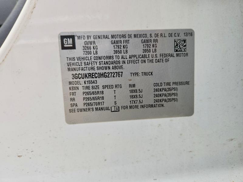 Продаж на аукціоні авто 2017 Chevrolet Silverado, vin: 3GCUKREC0HG272767, номер лоту: 53230146