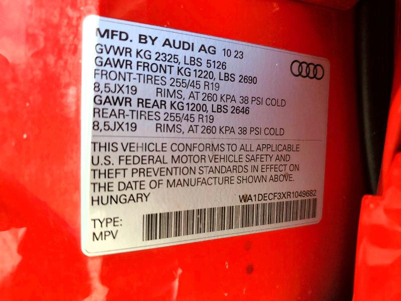 Продажа на аукционе авто 2024 Audi Q3, vin: WA1DECF3XR1049682, номер лота: 55064446