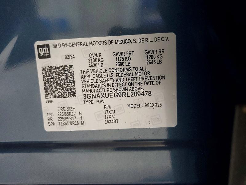 54779456 :رقم المزاد ، 3GNAXUEG9RL289478 vin ، 2024 Chevrolet Equinox مزاد بيع