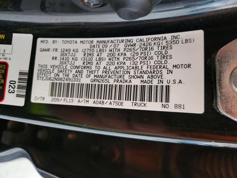 55423216 :رقم المزاد ، 5TEJU62N98Z491331 vin ، 2008 Toyota Tacoma مزاد بيع
