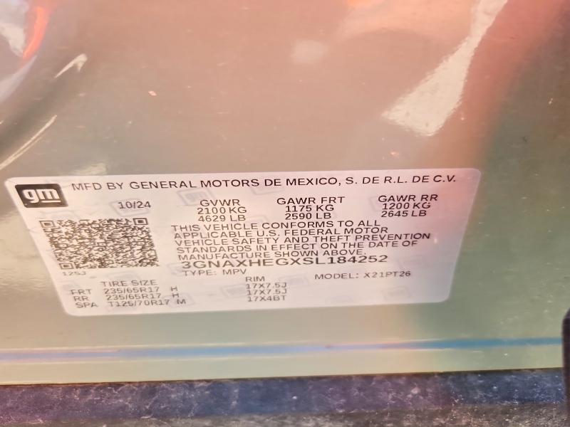 55490586 :رقم المزاد ، 3GNAXHEGXSL184252 vin ، 2025 Chevrolet Equinox مزاد بيع