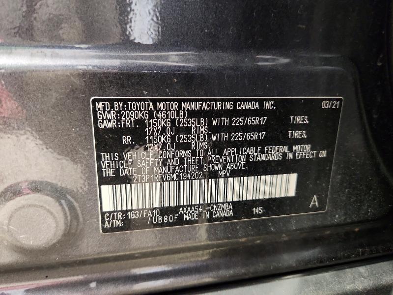 Aukcja sprzedaży 2021 Toyota Rav4, vin: 2T3P1RFV6MC194202, numer aukcji: 54121236