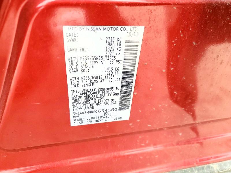 54444926 :رقم المزاد ، 5N1AR2MM0EC634560 vin ، 2014 Nissan Pathfinder مزاد بيع