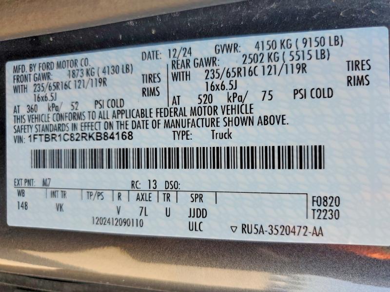 2024 Ford Transit მანქანა იყიდება აუქციონზე, vin: 1FTBR1C82RKB84168, აუქციონის ნომერი: 53442856