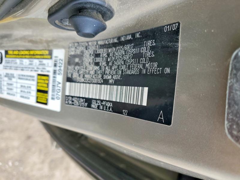 Aukcja sprzedaży 2007 Toyota Sienna, vin: 5TDBK22C27S001924, numer aukcji: 54506046