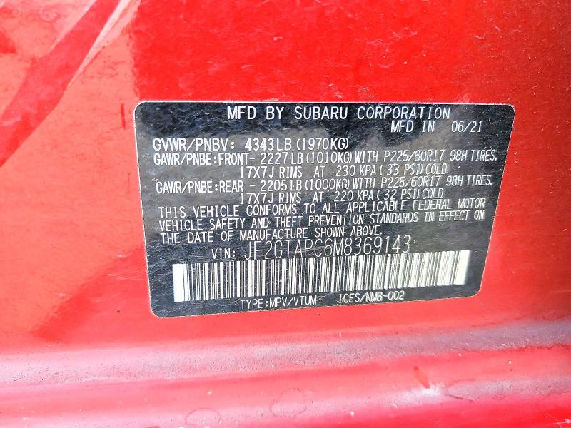 Aukcja sprzedaży 2021 Subaru Crosstrek, vin: JF2GTAPC6M8369143, numer aukcji: 55172226