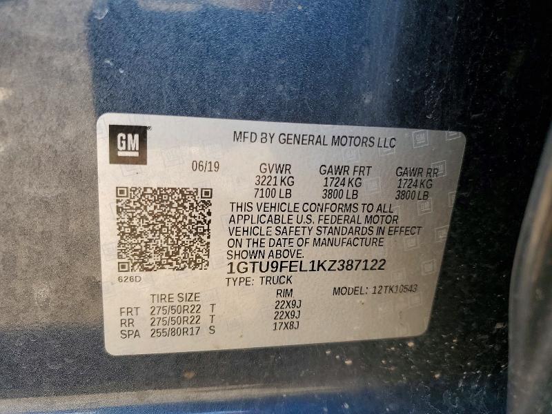 Aukcja sprzedaży 2019 Gmc Sierra, vin: 1GTU9FEL1KZ387122, numer aukcji: 53477336