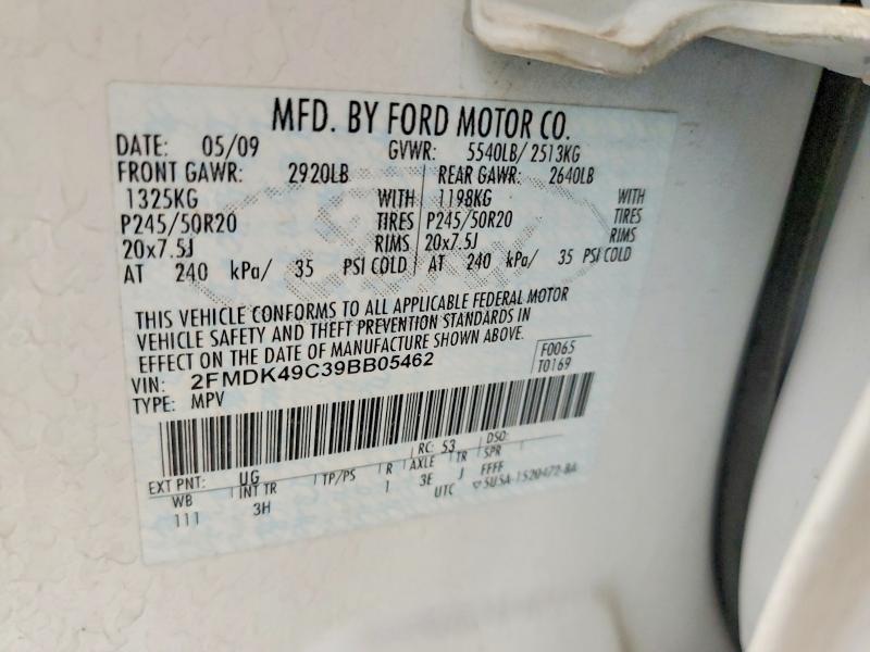 Aukcja sprzedaży 2009 Ford Edge, vin: 2FMDK49C39BB05462, numer aukcji: 54254896