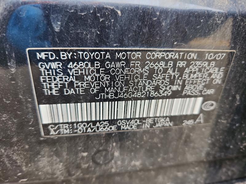 2008 Lexus Es მანქანა იყიდება აუქციონზე, vin: JTHBJ46G482186349, აუქციონის ნომერი: 54293716