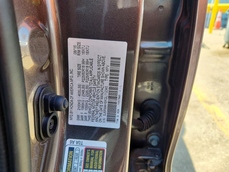 52366676 :رقم المزاد ، 5J6RM4H9XGL112345 vin ، 2016 Honda Cr-v مزاد بيع