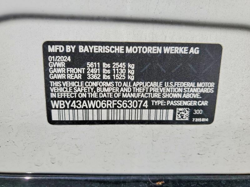 54532316 :رقم المزاد ، WBY43AW06RFS63074 vin ، 2024 Bmw I4 مزاد بيع
