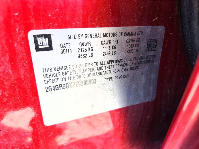 2014 Buick Regal მანქანა იყიდება აუქციონზე, vin: 2G4GR5GX2E9308803, აუქციონის ნომერი: 54349856