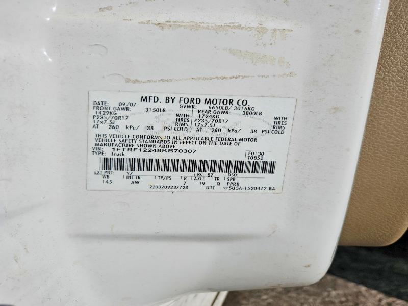 2008 Ford F150 მანქანა იყიდება აუქციონზე, vin: 1FTRF12248KB70307, აუქციონის ნომერი: 53359026