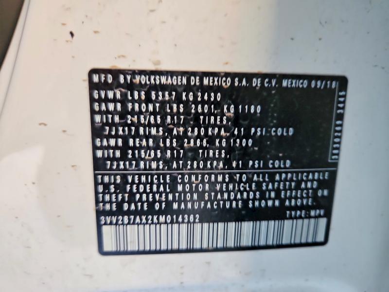 Продаж на аукціоні авто 2019 Volkswagen Tiguan, vin: 3VV2B7AX2KM014362, номер лоту: 51909616