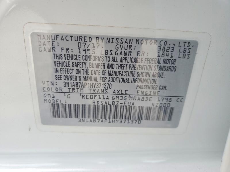 Aukcja sprzedaży 2017 Nissan Sentra, vin: 3N1AB7AP1HY371370, numer aukcji: 53334456