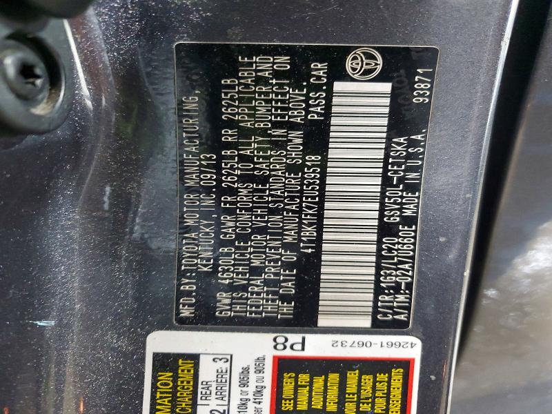2014 Toyota Camry მანქანა იყიდება აუქციონზე, vin: 4T1BK1FK7EU539518, აუქციონის ნომერი: 52514056